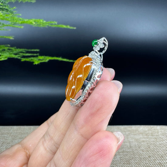 High end RealJade® Co. Genuine Red Jadeite Jade Jin Zhi Yu Ye (Leaf) Necklace