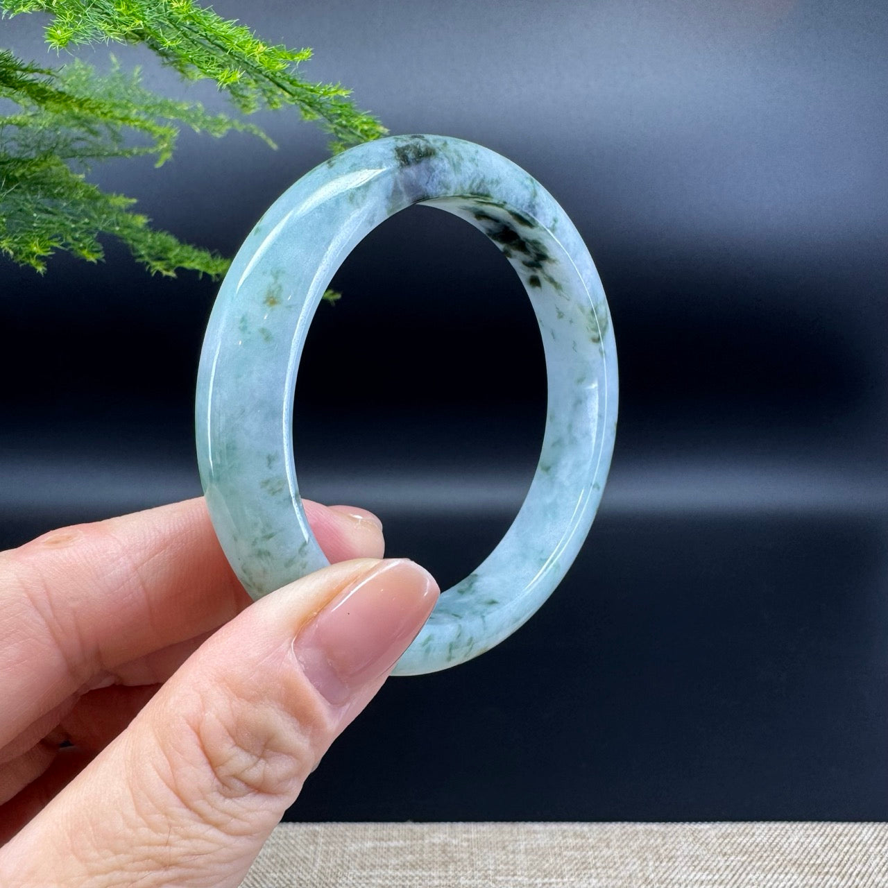 Genuine Burmese Oil Green Jade Jadeite Bangle Bracelet ( 56.4mm )