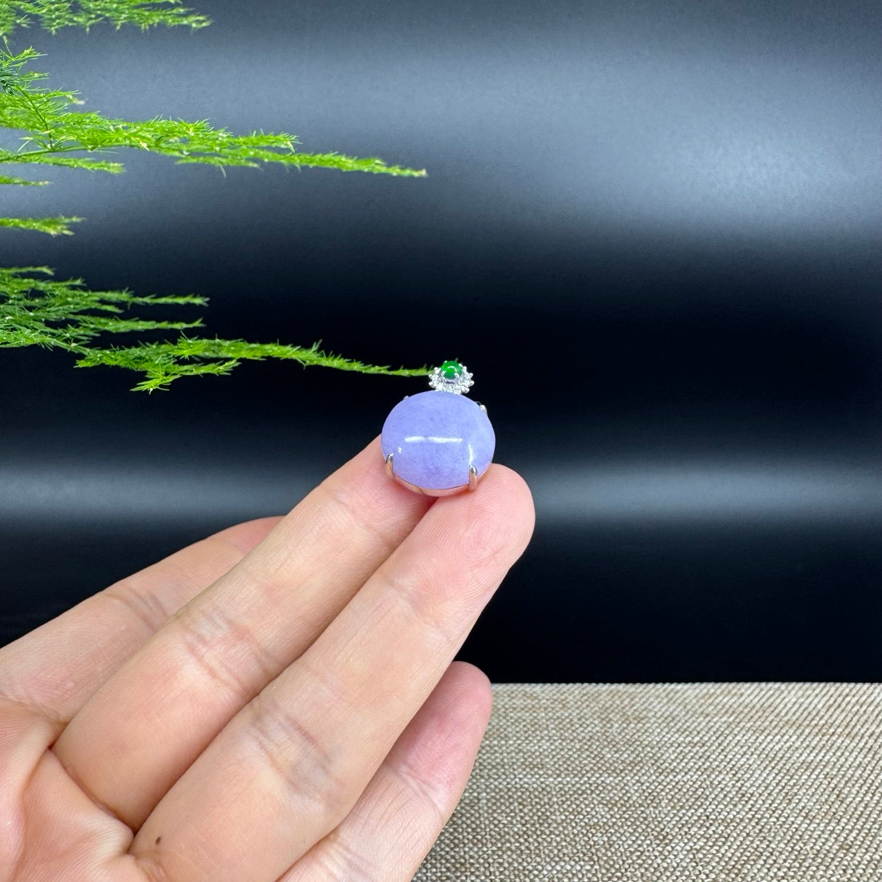 RealJade® Co. Luxury Genuine Lavender Jadeite Jade Cabochon Necklace With 18K White Gold Bail