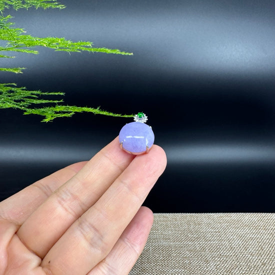 RealJade® Co. Luxury Genuine Lavender Jadeite Jade Cabochon Necklace With 18K White Gold Bail