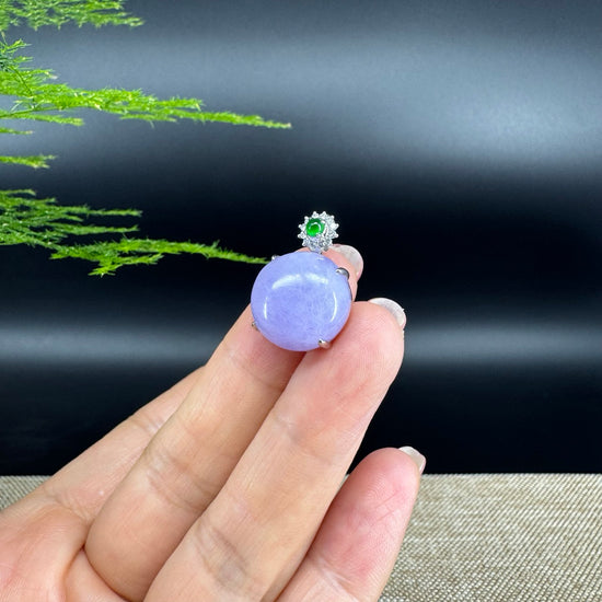 RealJade® Co. Luxury Genuine Lavender Jadeite Jade Cabochon Necklace With 18K White Gold Bail