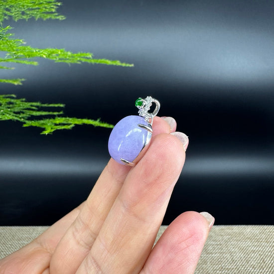 RealJade® Co. Luxury Genuine Lavender Jadeite Jade Cabochon Necklace With 18K White Gold Bail