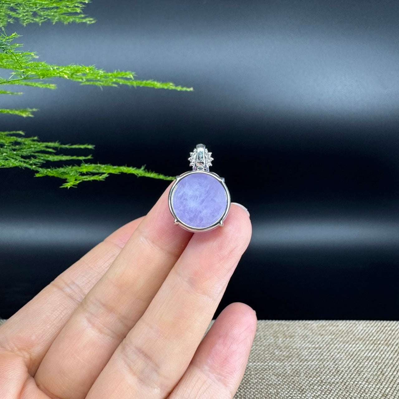 RealJade® Co. Luxury Genuine Lavender Jadeite Jade Cabochon Necklace With 18K White Gold Bail
