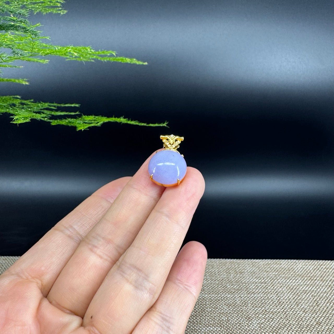 RealJade® Co. Luxury Genuine Lavender Jadeite Jade Cabochon Necklace With 18K Yellow Gold Bail