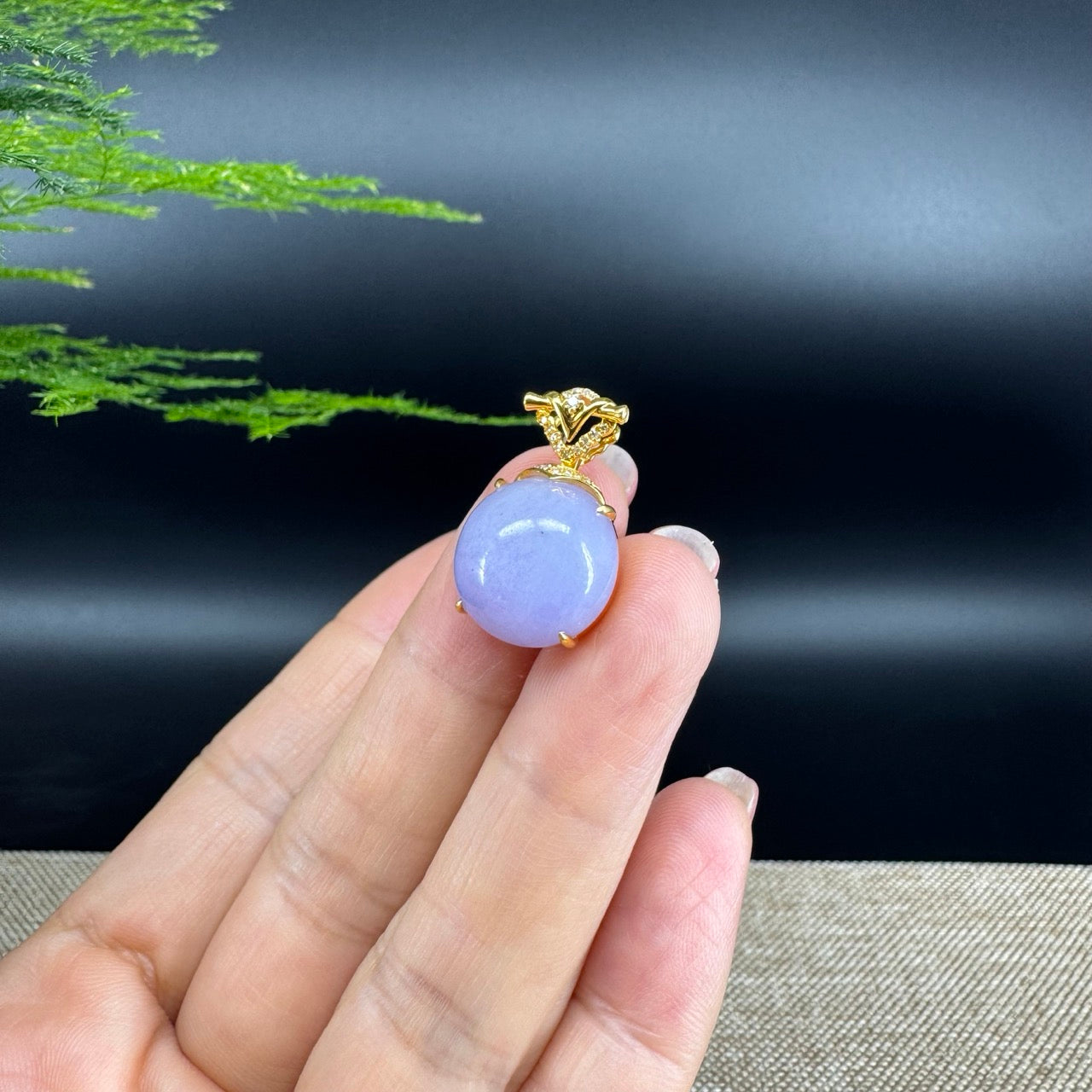 RealJade® Co. Luxury Genuine Lavender Jadeite Jade Cabochon Necklace With 18K Yellow Gold Bail