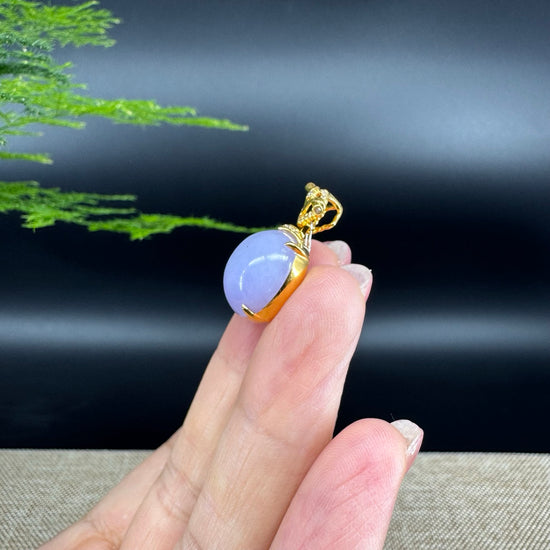 RealJade® Co. Luxury Genuine Lavender Jadeite Jade Cabochon Necklace With 18K Yellow Gold Bail