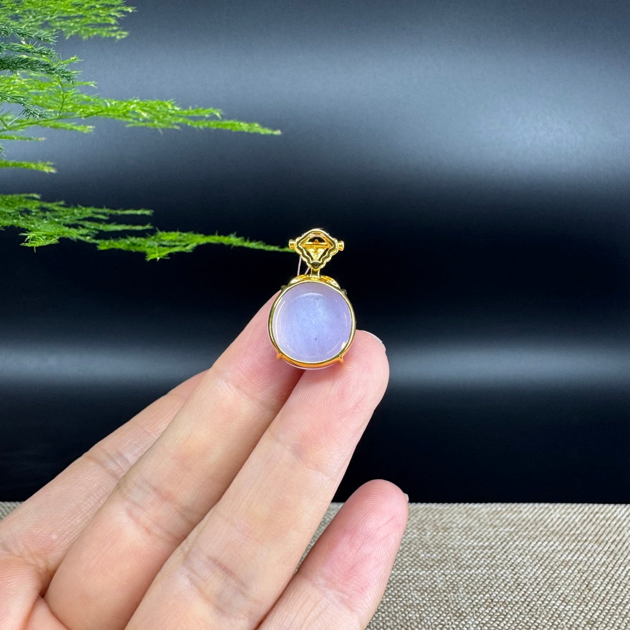 RealJade® Co. Luxury Genuine Lavender Jadeite Jade Cabochon Necklace With 18K Yellow Gold Bail