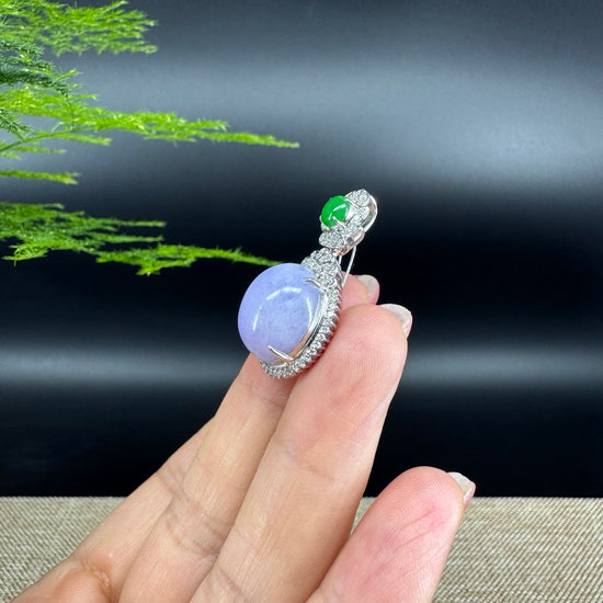 RealJade® Co. Luxury Genuine Lavender Jadeite Jade Cabochon  Necklace With 18K White Gold Bail