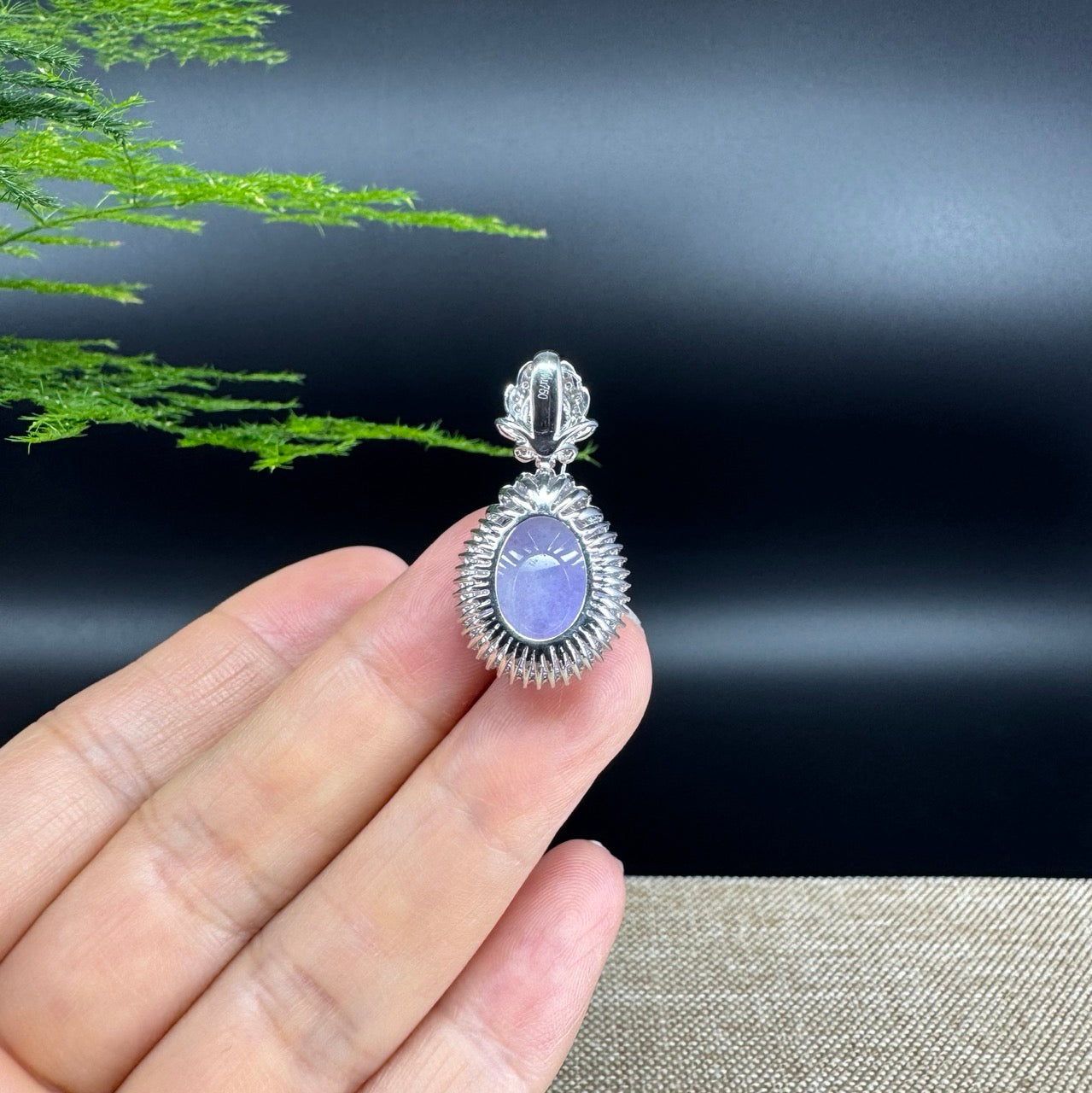 RealJade® Co. Luxury Genuine Lavender Jadeite Jade Cabochon  Necklace With 18K White Gold Bail