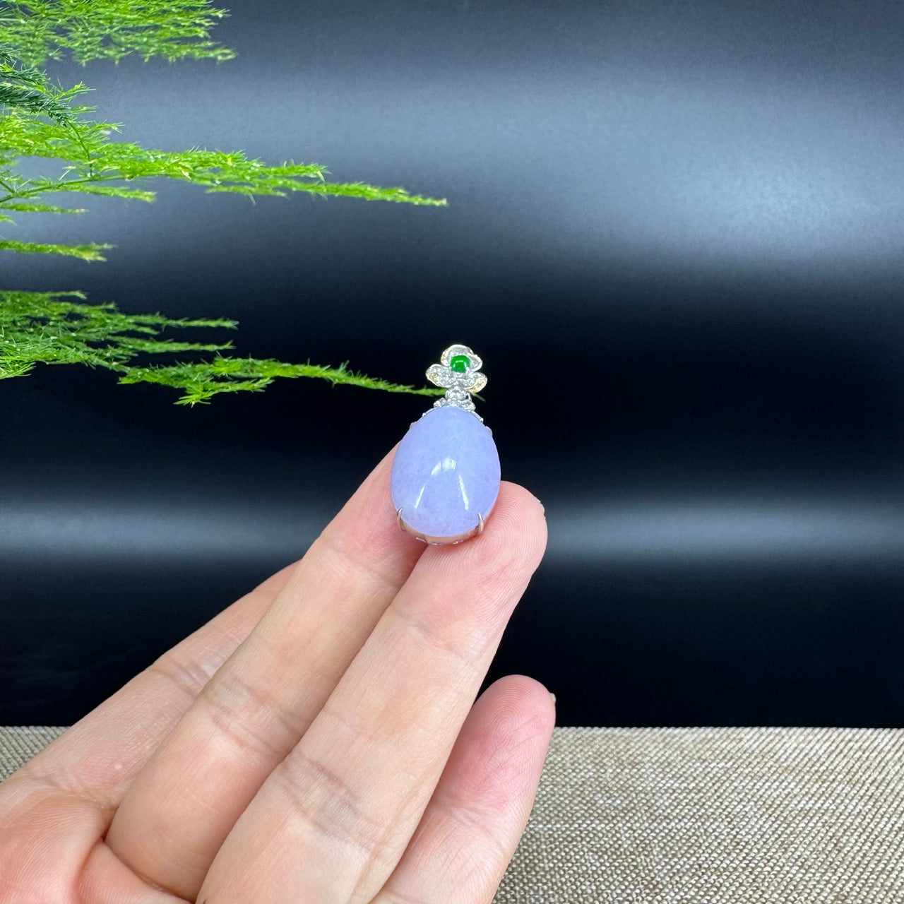 RealJade® Co. Luxury Genuine Lavender Jadeite Jade Cabochon Necklace With 18K White Gold Bail