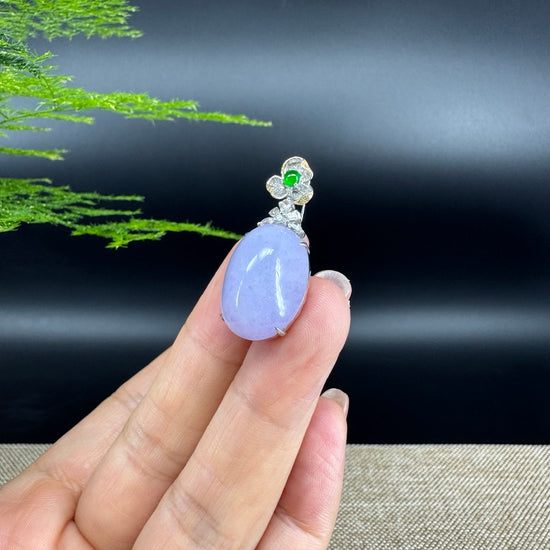 RealJade® Co. Luxury Genuine Lavender Jadeite Jade Cabochon Necklace With 18K White Gold Bail