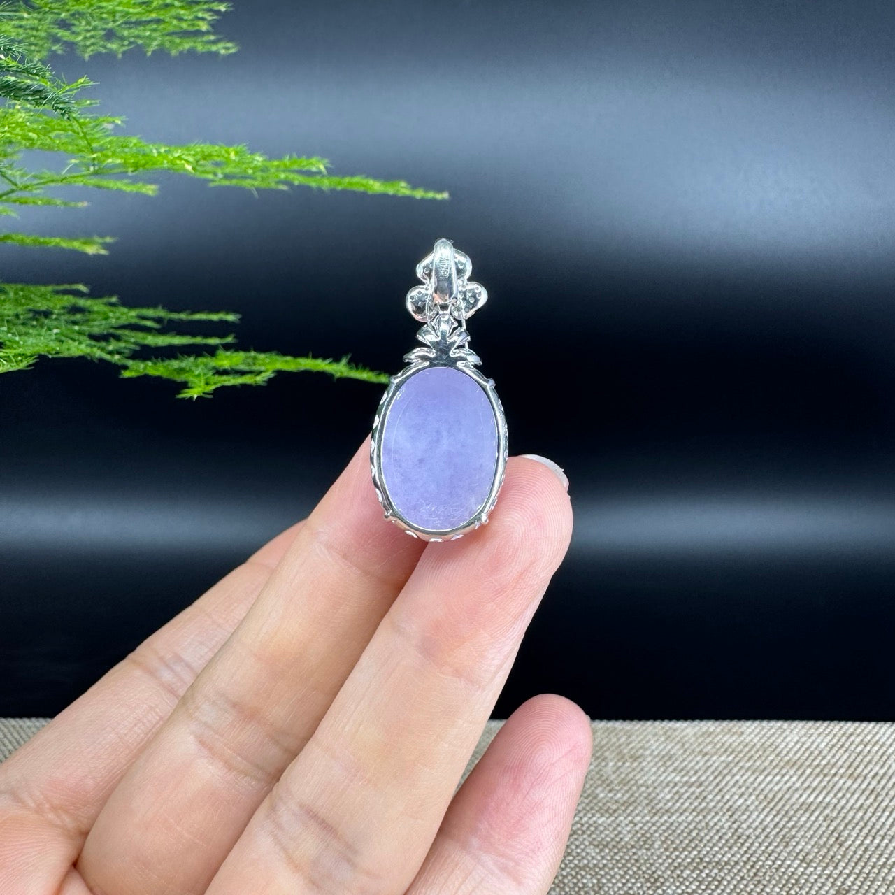 RealJade® Co. Luxury Genuine Lavender Jadeite Jade Cabochon Necklace With 18K White Gold Bail