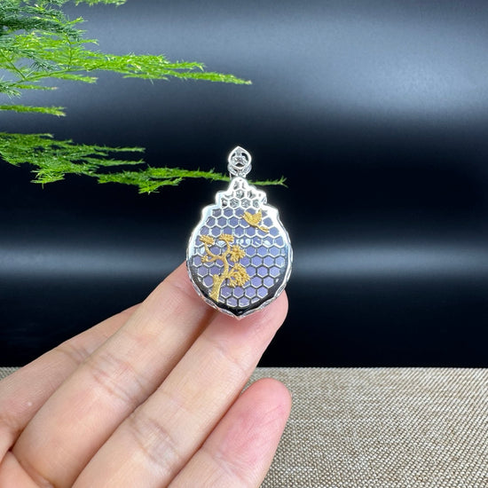 RealJade® Co. Luxury Genuine Lavender Jadeite Jade Cabochon  Necklace With 18K White Gold Diamond Bail