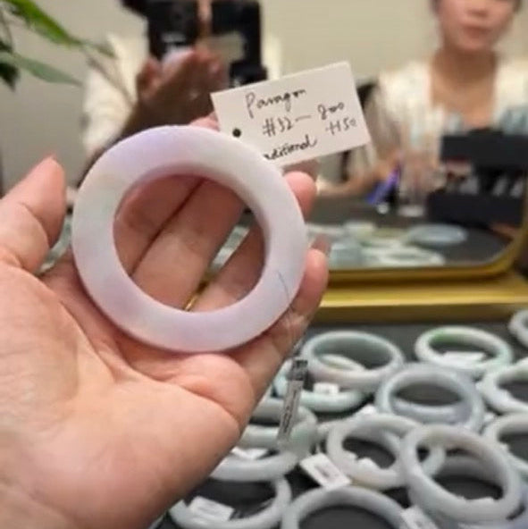 "Live" Natural Light Lavender Sajin Jadeite Jade 'Traditional Round'Bangle(Carving Plum Blossom Branch,Final)(05/23/26)