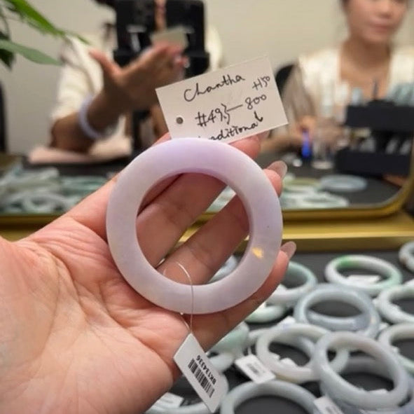 "Live" Natural  Lavender Jadeite Jade Traditional Bangle(05/23/26)