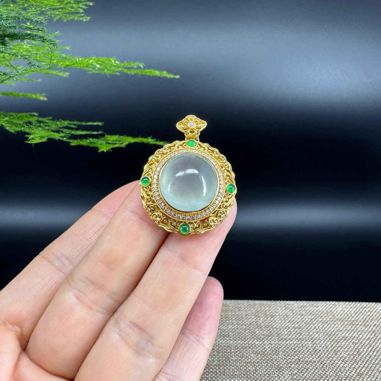 RealJade® Co. High-end Genuine Icy Green Jadeite Jade Necklace With 18K Yellow Gold Bail