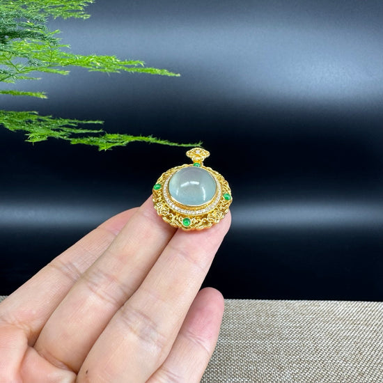 RealJade® Co. High-end Genuine Icy Green Jadeite Jade Necklace With 18K Yellow Gold Bail