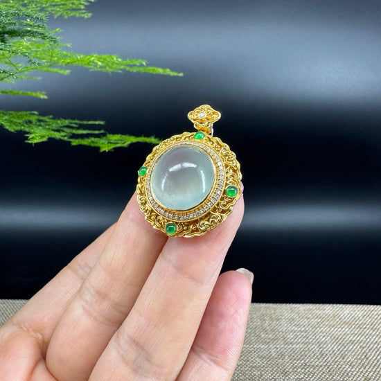 RealJade® Co. High-end Genuine Icy Green Jadeite Jade Necklace With 18K Yellow Gold Bail