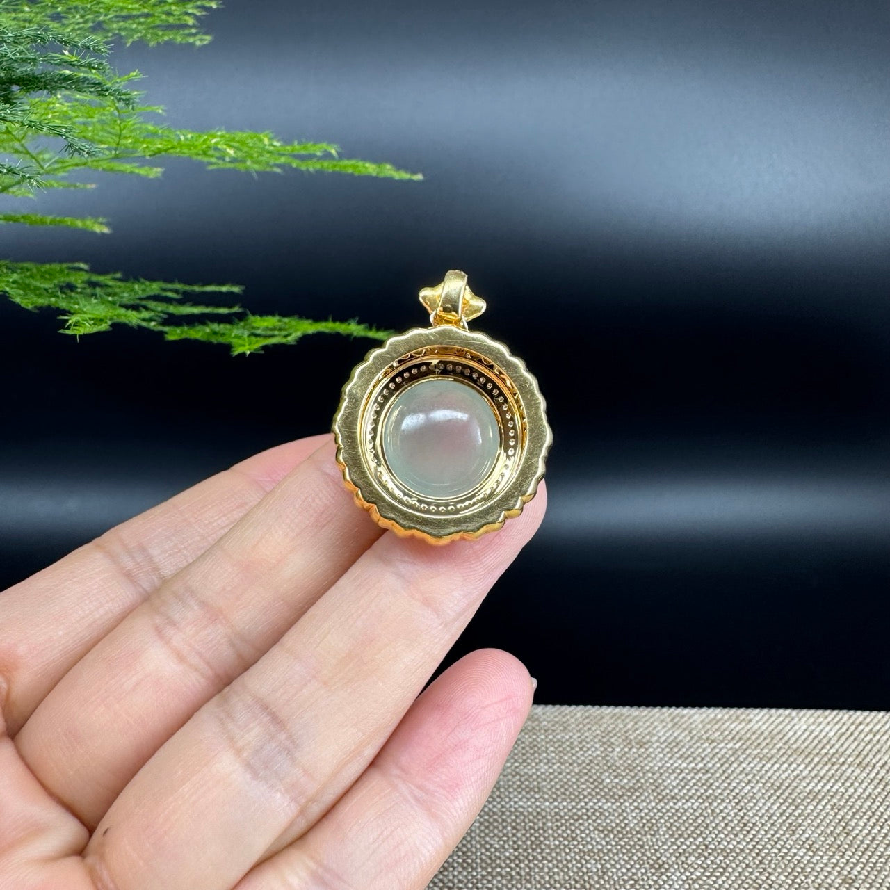 RealJade® Co. High-end Genuine Icy Green Jadeite Jade Necklace With 18K Yellow Gold Bail