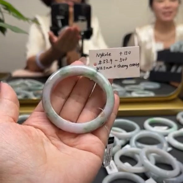 "Live" Natural  Lavender Sajin Green Jadeite Jade Cherry Blossom Bangle(Carving Final)(05/23/26)