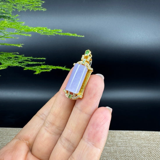 18k Yellow Gold Genuine Burmese Jadeite Bamboo Pendant Necklace With Diamond