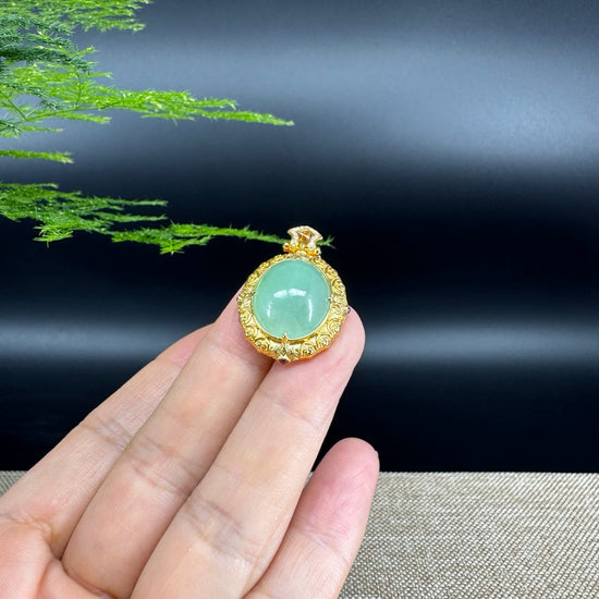 RealJade® Co. High-end Genuine Icy Green Jadeite Jade  Necklace With 18K Yellow Gold Bail