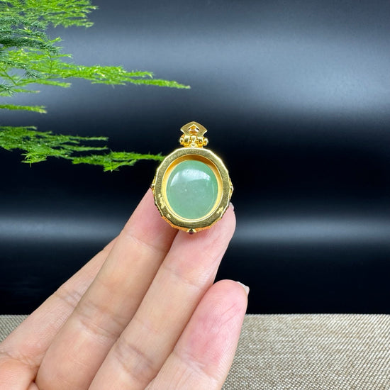 RealJade® Co. High-end Genuine Icy Green Jadeite Jade  Necklace With 18K Yellow Gold Bail