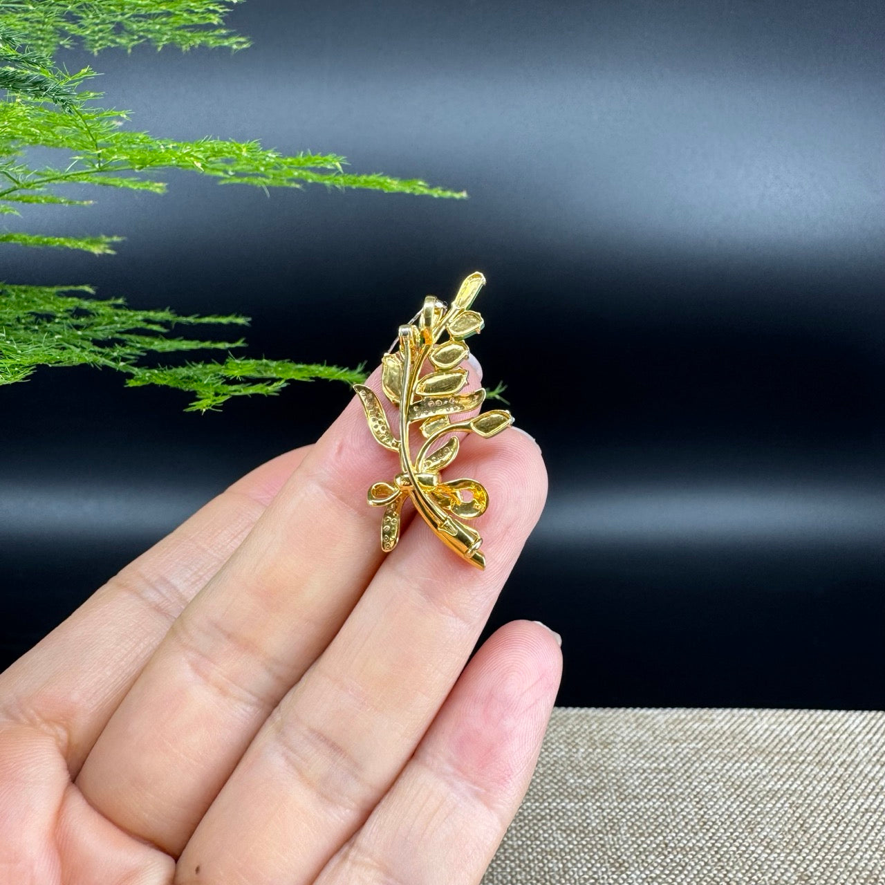 RealJade® Co. 18K Yellow Gold Genuine Imperial Jadeite Jade Brooch with Diamonds