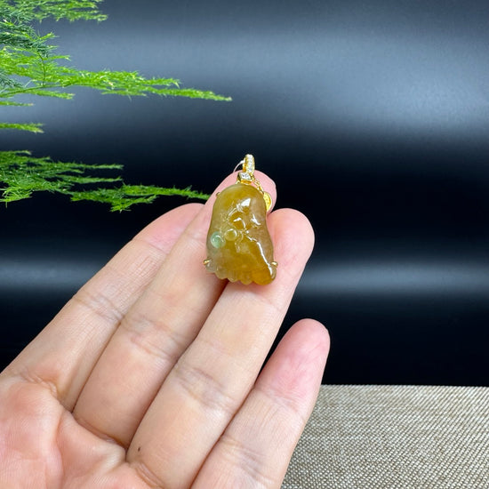 RealJade 18k Yellow Gold Genuine Ice Yellow Jadeite Jade Pendant