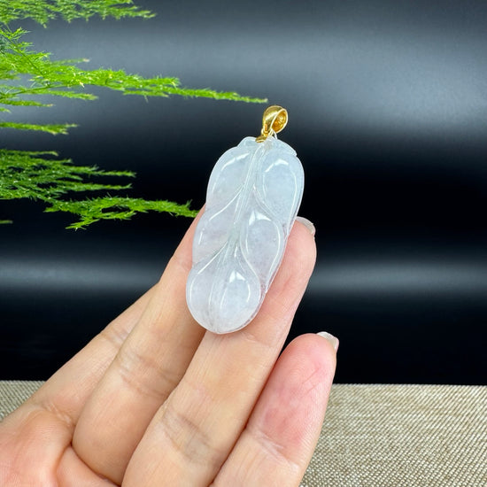 RealJade® Co. Genuine Ice Jadeite Jade Jin Zhi Yu Ye (Leaf) Necklace With 18K Yellow Gold Bail