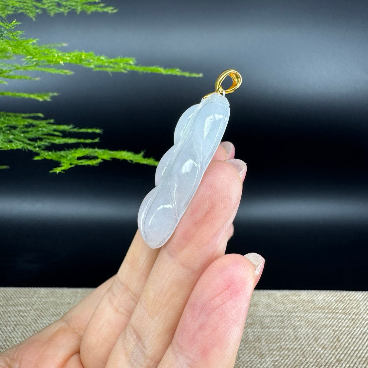 RealJade® Co. Genuine Ice Jadeite Jade Jin Zhi Yu Ye (Leaf) Necklace With 18K Yellow Gold Bail