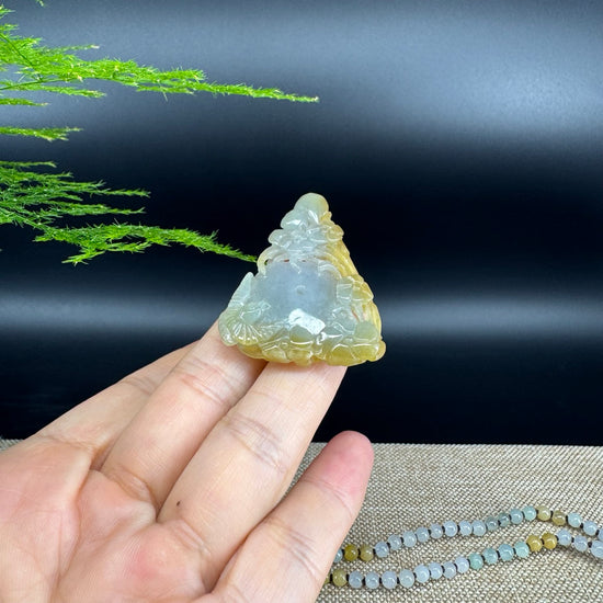 RealJade® Co.  Genuine Burmese Jadeite Jade Yellow Green Flower Pendant Necklace