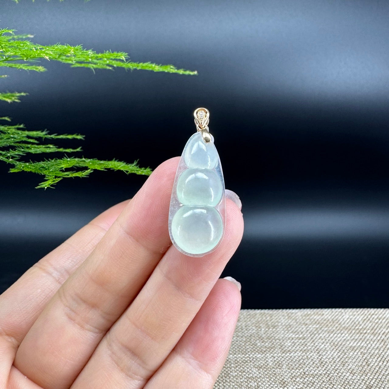 RealJade® Co. Genuine Ice Green Jadeite Jade Bean Necklace With 18K Rose Gold Bail