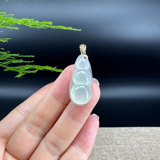 RealJade® Co. Genuine Ice Green Jadeite Jade Bean Necklace With 18K Rose Gold Bail