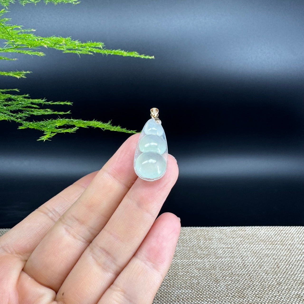 RealJade® Co. Genuine Ice Green Jadeite Jade Bean Necklace With 18K Rose Gold Bail