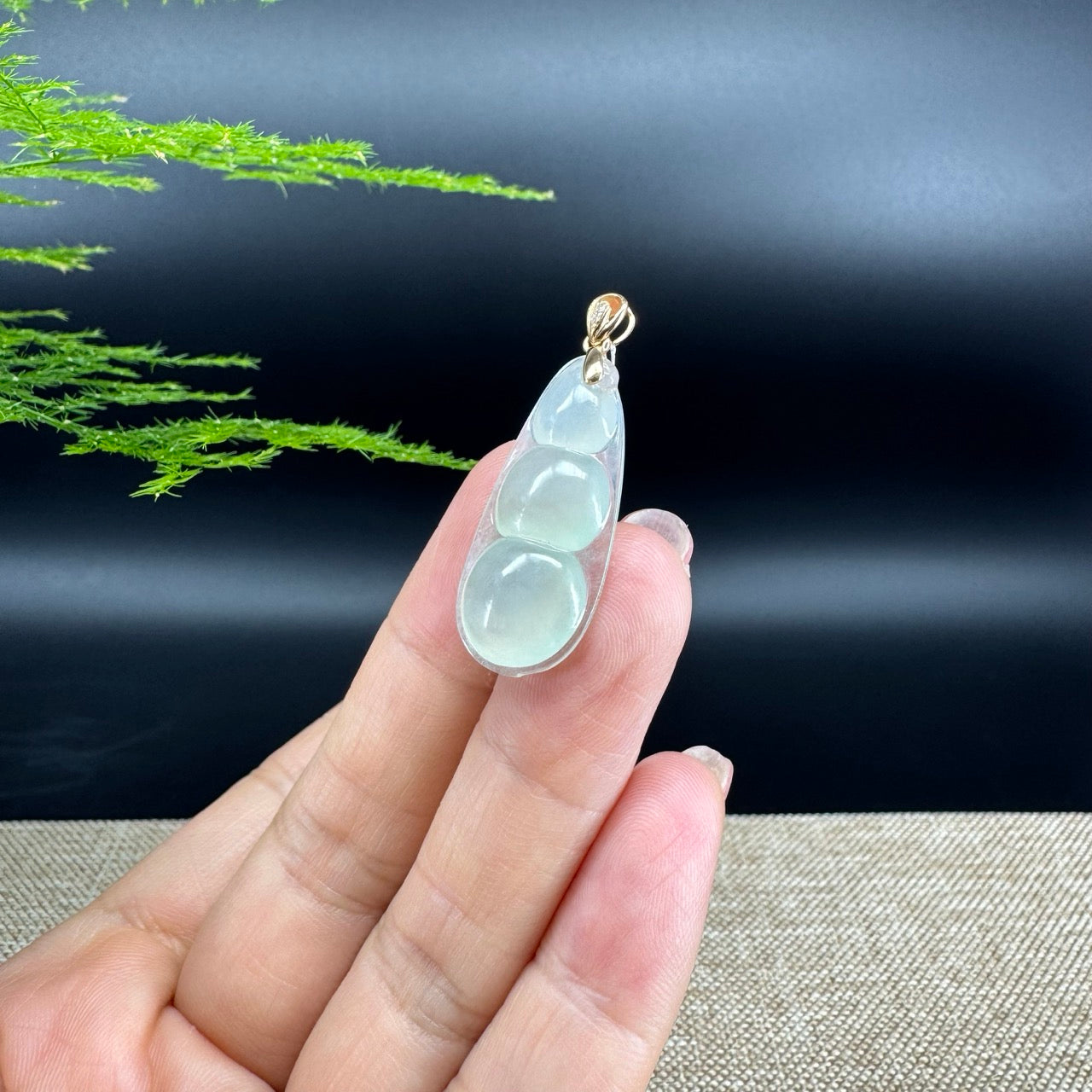 RealJade® Co. Genuine Ice Green Jadeite Jade Bean Necklace With 18K Rose Gold Bail