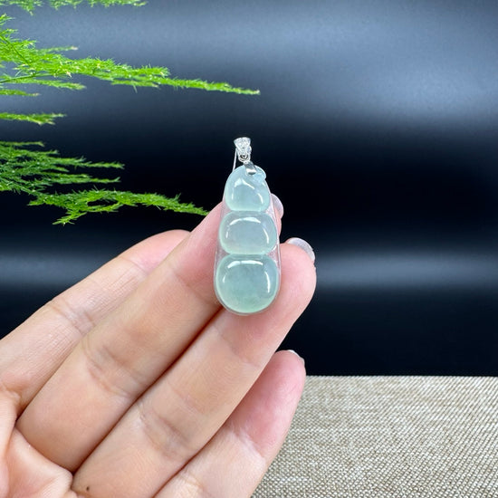 RealJade® Co. Genuine Icy Green  Jadeite Jade Bean Necklace With 18K White Gold Bail