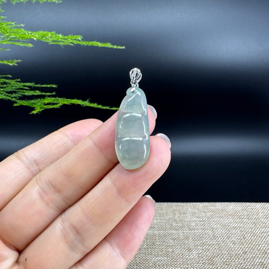 RealJade® Co. Genuine Icy Green  Jadeite Jade Bean Necklace With 18K White Gold Bail