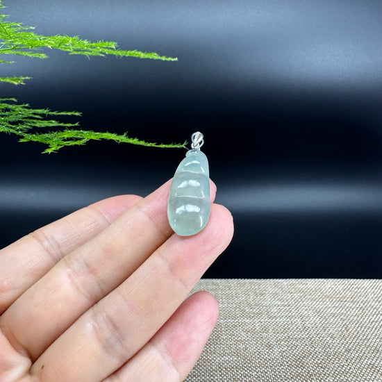 RealJade® Co. Genuine Icy Green  Jadeite Jade Bean Necklace With 18K White Gold Bail