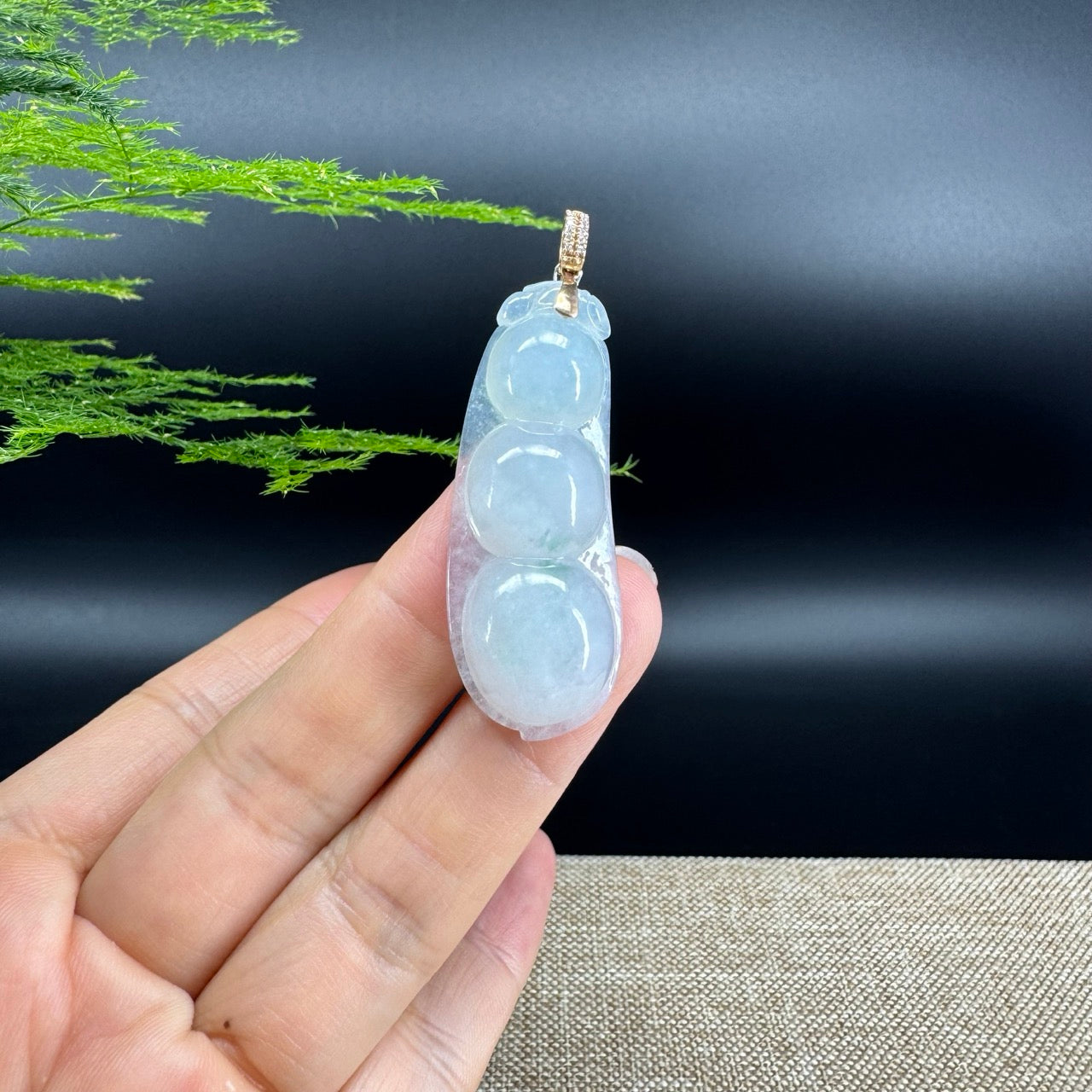 RealJade® Co. Genuine Ice Green Jadeite Jade Bean Necklace With 18K Rose Gold Bail