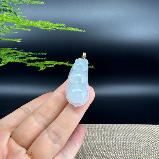 RealJade® Co. Genuine Ice Green Jadeite Jade Bean Necklace With 18K Rose Gold Bail