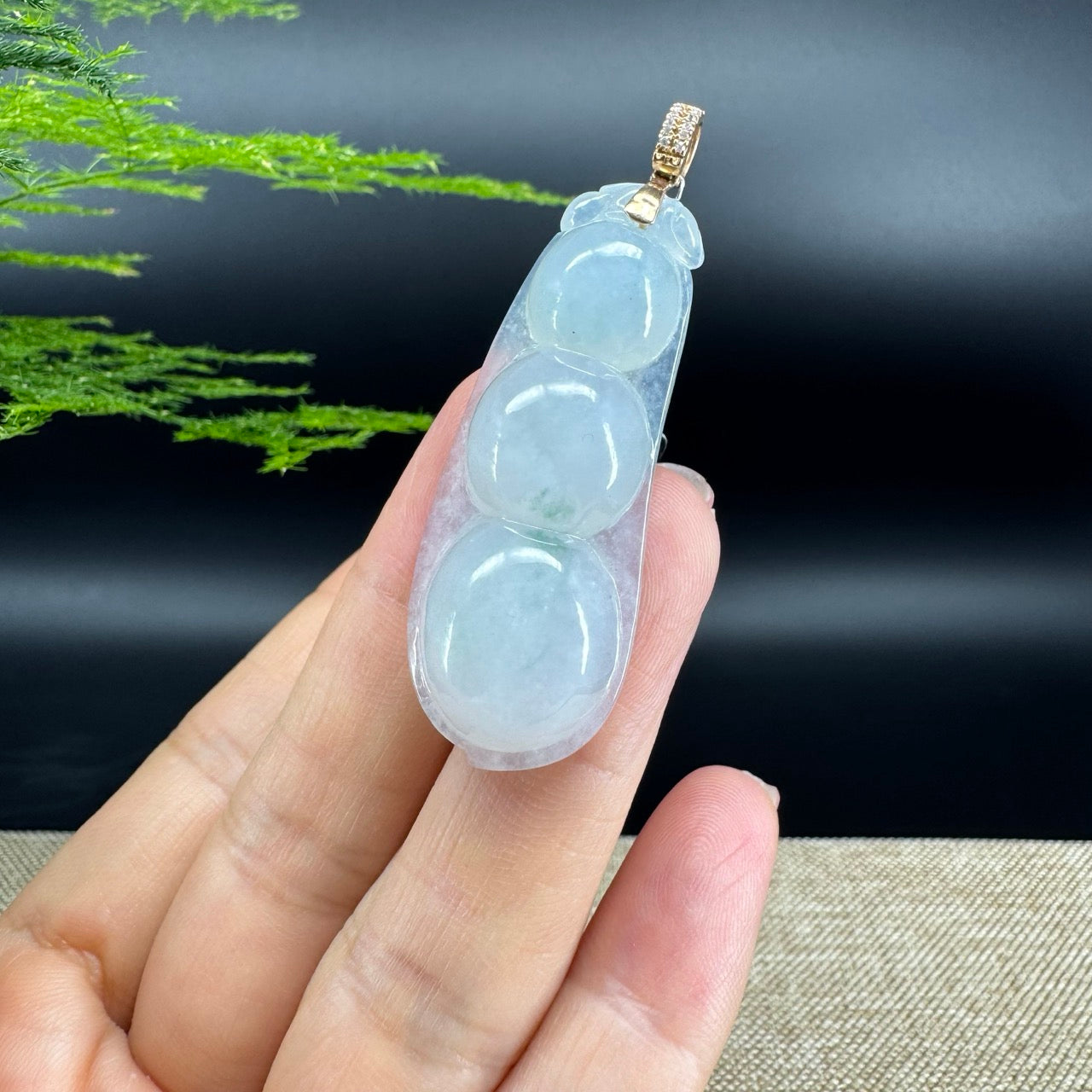 RealJade® Co. Genuine Ice Green Jadeite Jade Bean Necklace With 18K Rose Gold Bail