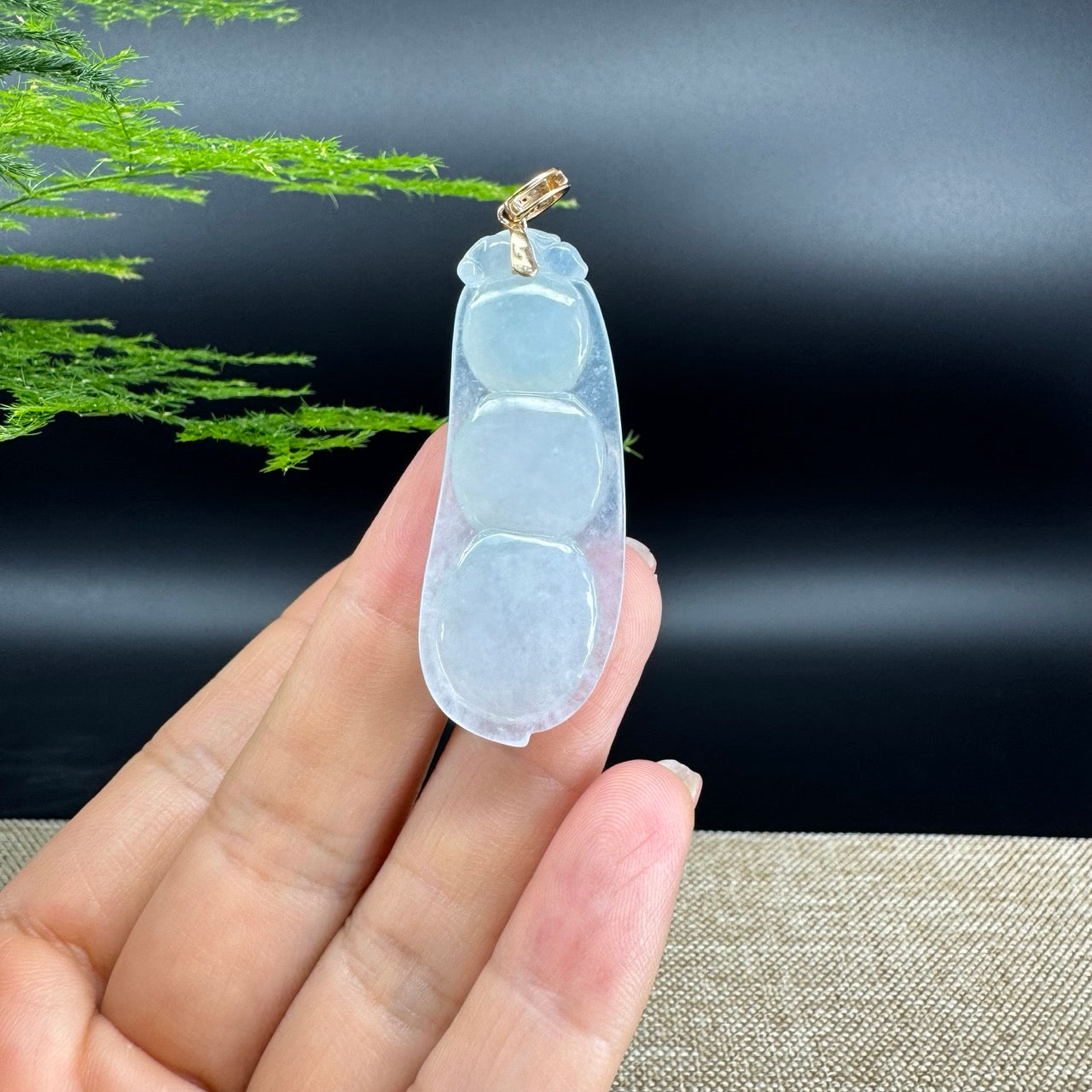 RealJade® Co. Genuine Ice Green Jadeite Jade Bean Necklace With 18K Rose Gold Bail