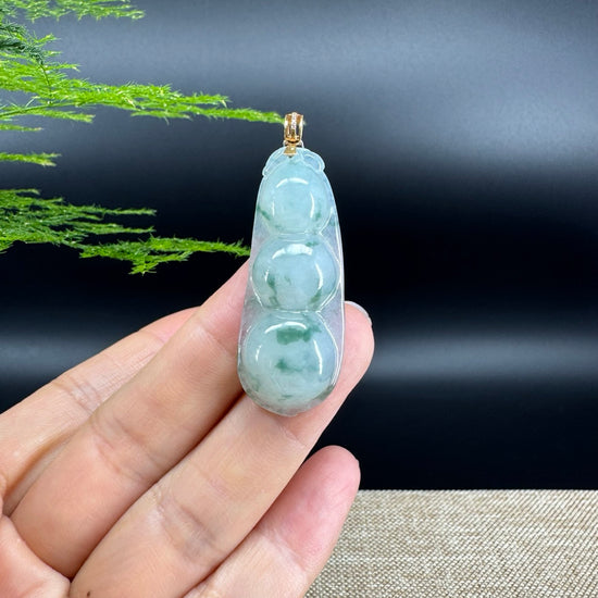 RealJade® Co. Genuine Ice Green Jadeite Jade Bean Necklace With 18K Rose Gold Bail