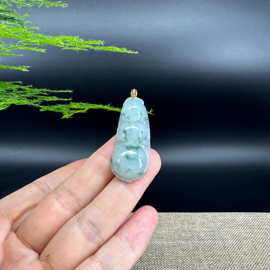 RealJade® Co. Genuine Ice Green Jadeite Jade Bean Necklace With 18K Rose Gold Bail
