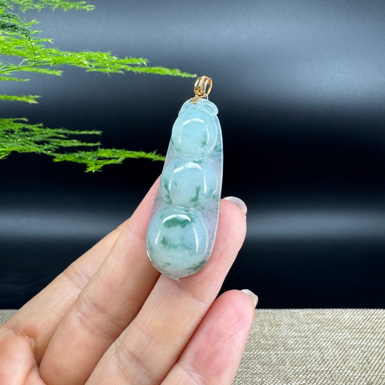 RealJade® Co. Genuine Ice Green Jadeite Jade Bean Necklace With 18K Rose Gold Bail