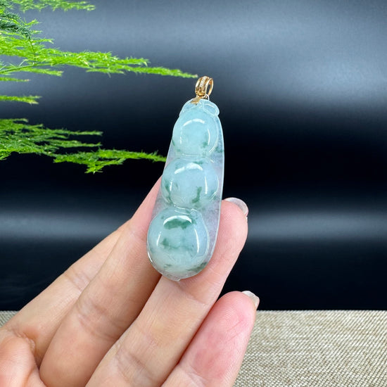 RealJade® Co. Genuine Ice Green Jadeite Jade Bean Necklace With 18K Rose Gold Bail