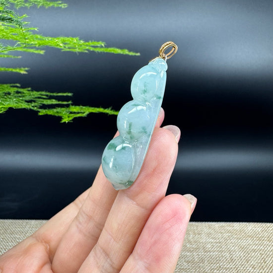 RealJade® Co. Genuine Ice Green Jadeite Jade Bean Necklace With 18K Rose Gold Bail