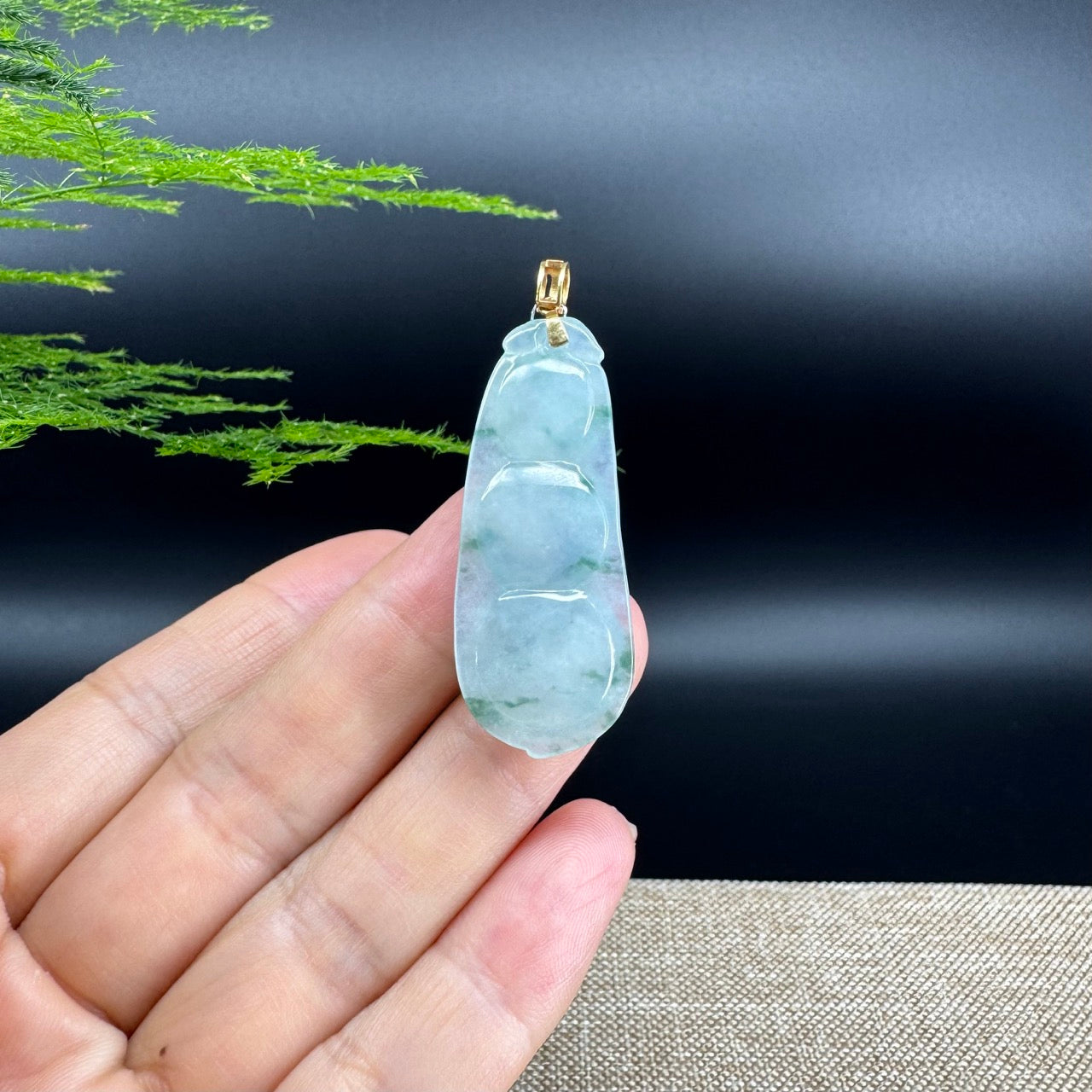 RealJade® Co. Genuine Ice Green Jadeite Jade Bean Necklace With 18K Rose Gold Bail