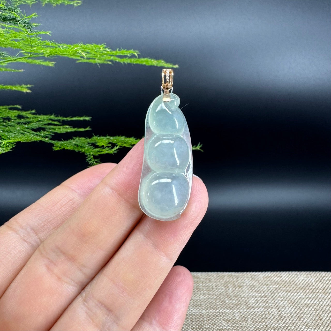 RealJade® Co. Genuine Ice Green Jadeite Jade Bean Necklace With 18K Rose Gold Bail